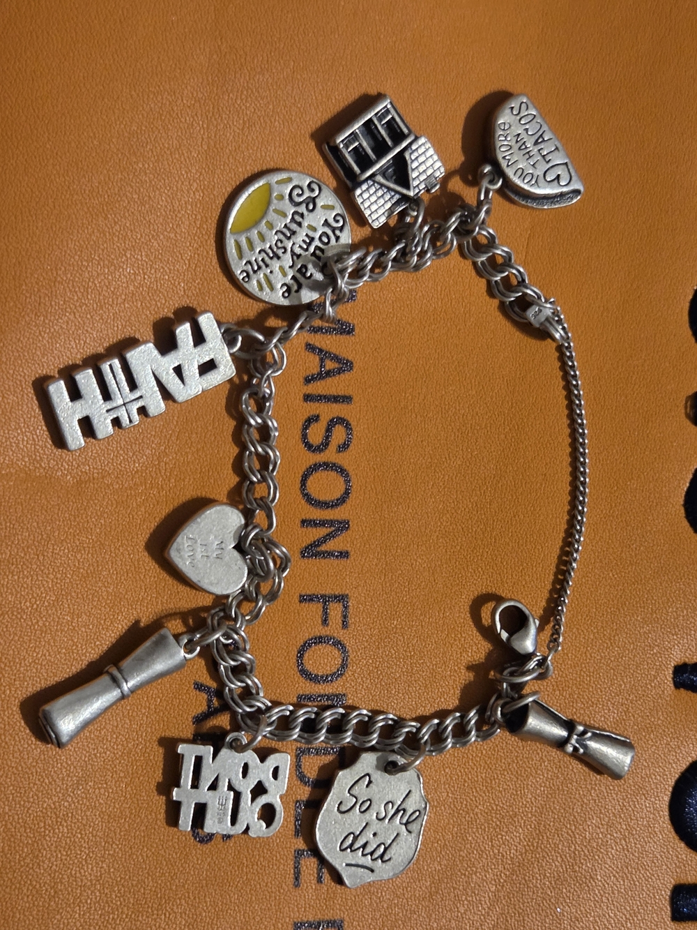 Silver-Tone Inspirational Charm Bracelet - 'So She Did'